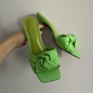 By Far Lana green knot-detailed mules